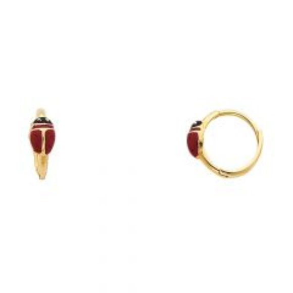 14K Yellow Gold Ladybug Huggies Earrings - Picture 1 of 6